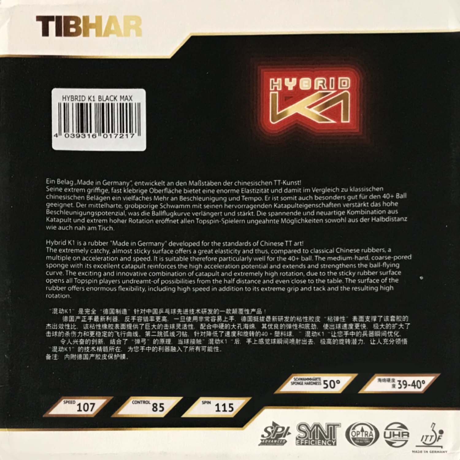 Tibhar Hybrid K1 / K1 PLUS nop - Table Tennis Hybrid Rubbers recensie en prijs