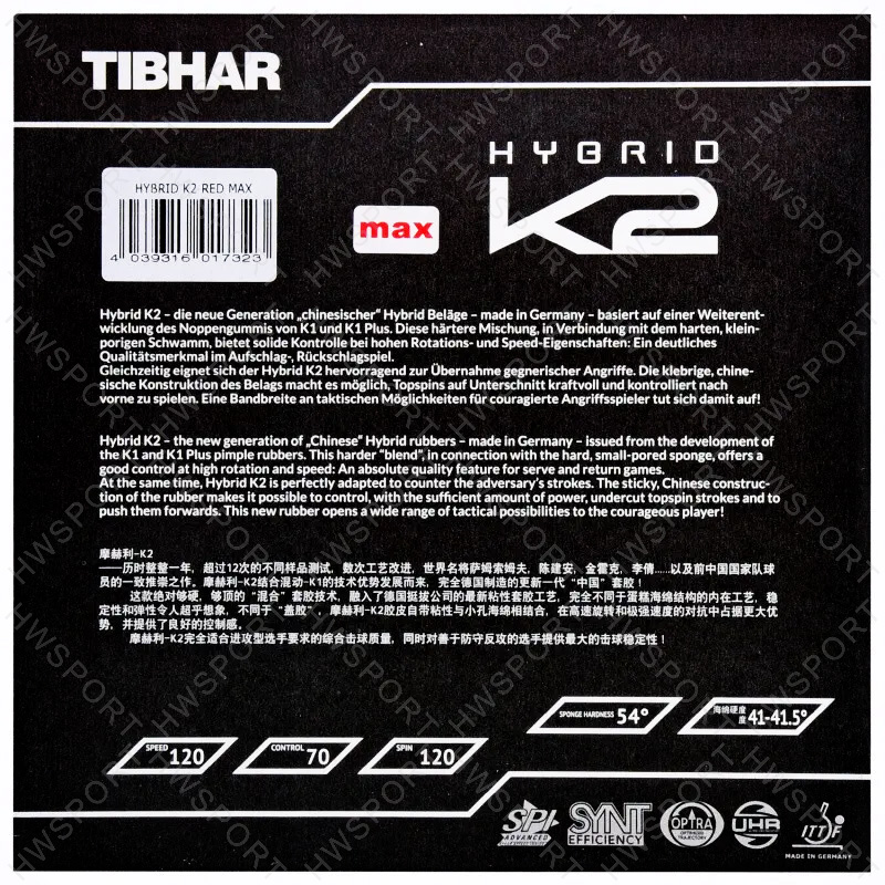 Tibhar Hybride K2 Tafeltennis  - Table Tennis Hybrid Rubbers recensie en prijs